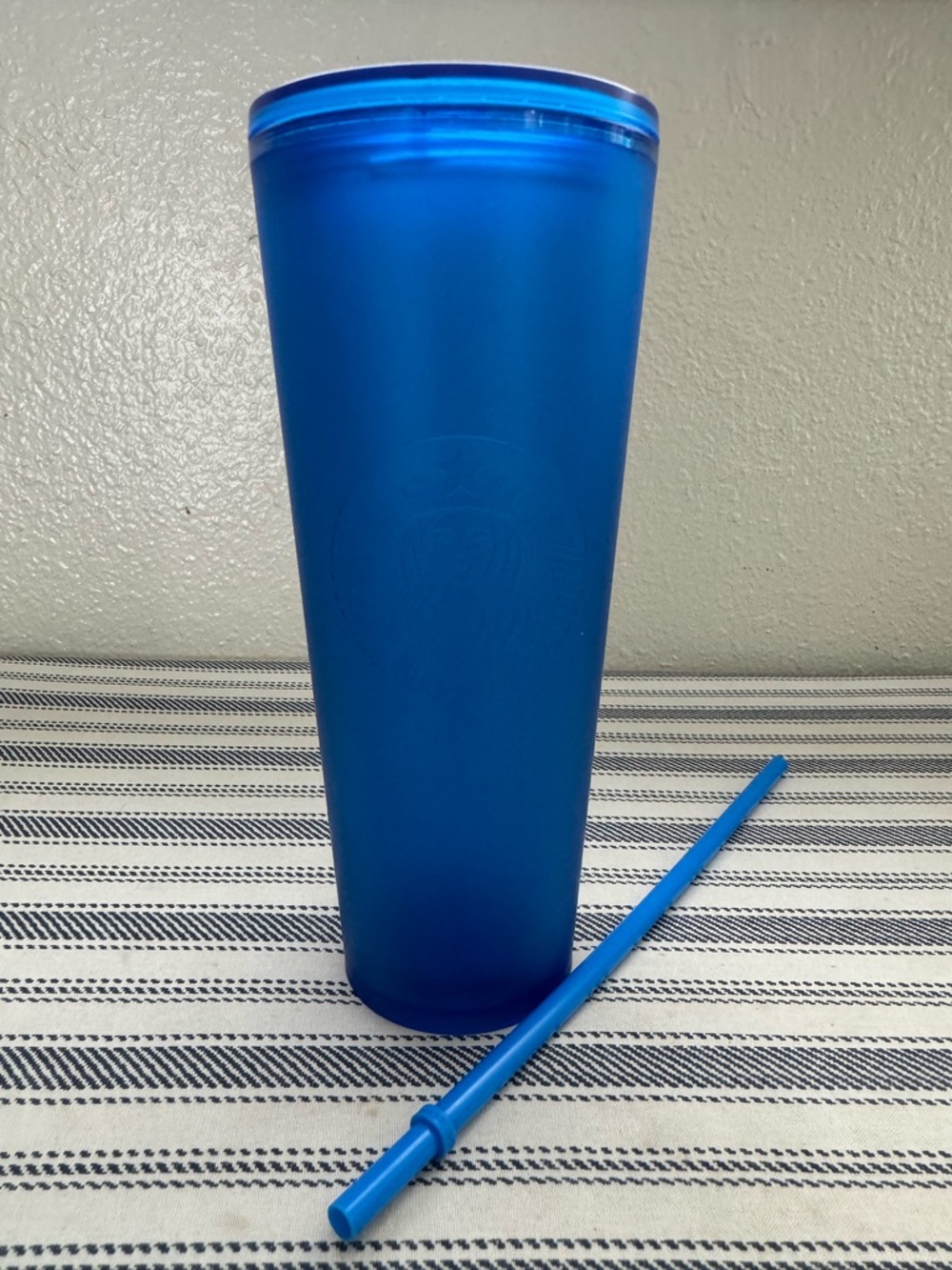 Starbucks Tall Blue Reusable Tumbler with Blue Straw